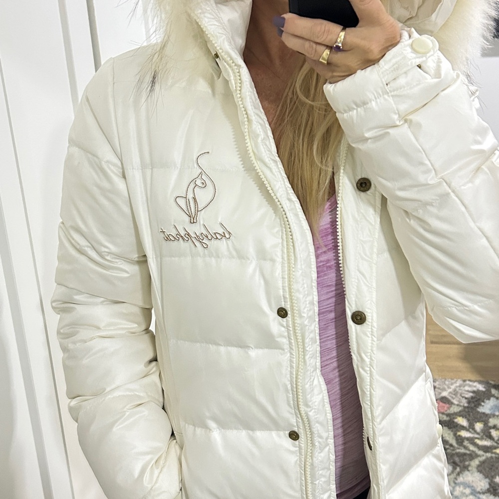 Y2K Baby Phat White Long Down Puffer Jacket Faux Fur Hood |Size Large - Picture 12 of 17
